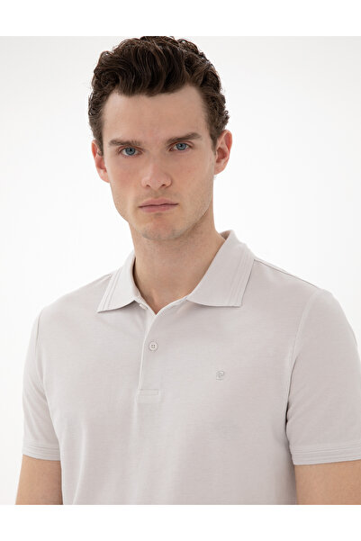 Pierre Cardin Ανοιχτό γκρι μπλουζάκι με λεπτή εφαρμογή 100% βαμβακερό γιακά πόλο βασικό μπλουζάκι 50306448-VR001