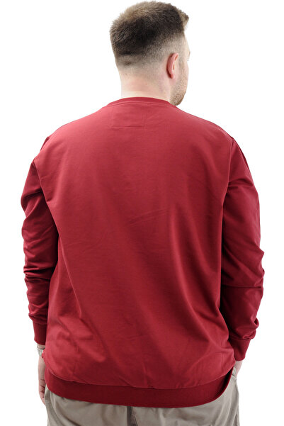 ModeXL Mode XL Великий розмір Чоловічий світшот, з принтом, велосипедний комір Unlımıted U24171 Бордовий