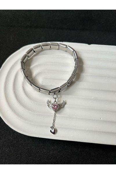 Sepetten Eve Steel Italian Charm Bracelet Winged Heart Model Adjustable Italian Charm Steel Bracelet 18cm