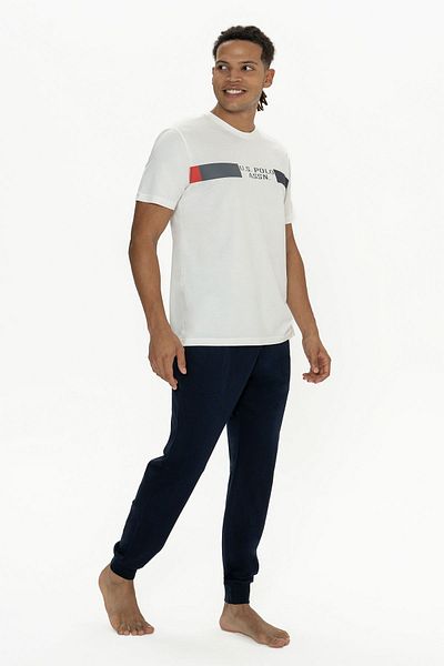 U.S. Polo Assn. Polo Assn. din SUA 18888 Set de pijamale pentru bărbați, cu mâneci scurte, cu decolteu, cu picioare elastice-Ecru