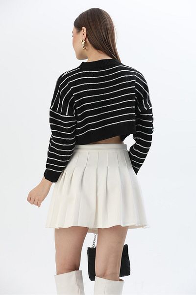 CALİENTE Pulover din tricot cu dungi subțiri, negru