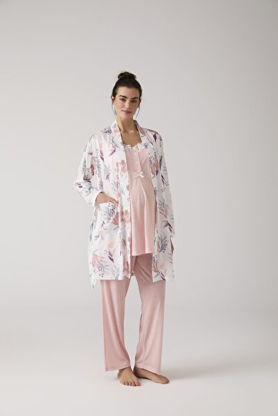 BEYVİP طقم بيجامة للحوامل من سمك السلمون