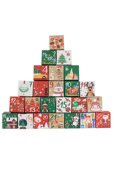 Choice 7x7x7cm 24pcs 24pcs/set Christmas Advent Calendar Box Kraft Paper Candy Box 24 Days Countdown to Xma