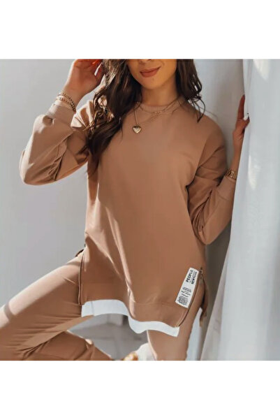 adorashop Women's Cotton Tracksuit With Side Zippers, White Insert And Labels...