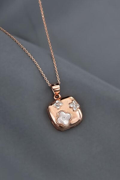 Papatya Silver 925 Ayar Gümüş Rose Kaplama Zirkon, Sedef Taşlı Yonca Desenli ...