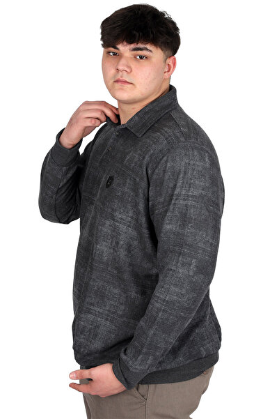 ModeXL Чоловічий світшот з поло-комірцем - великий розмір, з принтом, Селонік U24440 Антамеланж