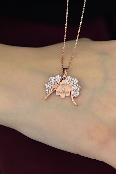 Papatya Silver 925 Ayar Gümüş Rose Altın Kaplama Isimli Yonca Kolye