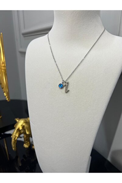 Store İ Harf Kolye Nazar Boncuklu Harfli Kolye Çelik Zincirli