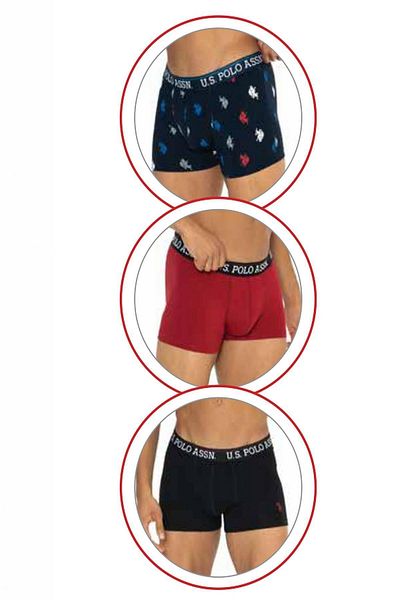 U.S. Polo Assn. Πόλο Ασν. 80528 Ανδρικό βαμβακερό 3-συσκευασία Boxer-Black&Burgundy&Printed