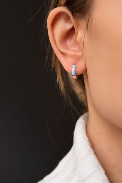 Papatya Silver 925 Ayar Gümüş Gold Kaplama Renkli Mineli Halka Küpe