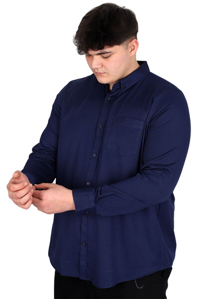 ModeXL Mode XL Великий розмір Чоловіча сорочка з довгими рукавами та кишенями OXFORD U20367 Синя