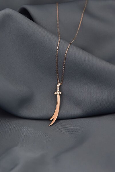 Papatya Silver 925 Ayar Gümüş Rose Kaplama Dikey Taşlı Zülfikar Kılıç Kolye