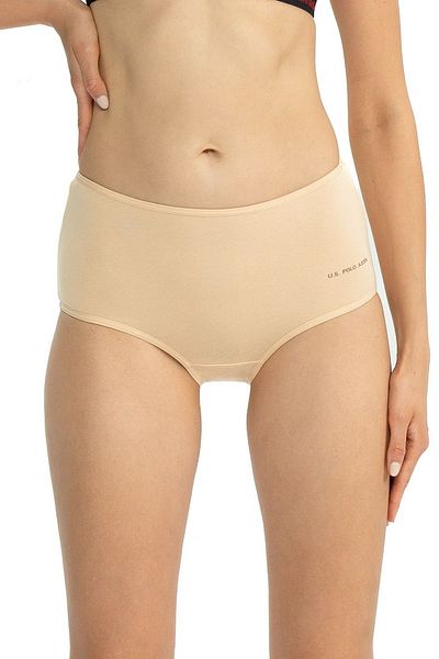 U.S. Polo Assn. U.S. Polo Assn. 67008 Women's High Waist Cotton 3-Piece Panties-Black&White&Skin