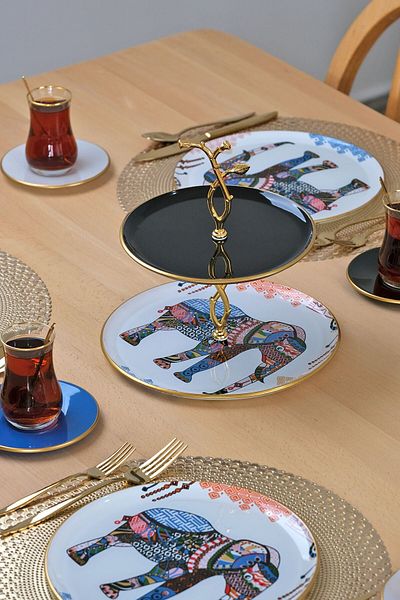 Glore Elephant White Gold Gilded 19 Piece Tea Serving Set for 6 People