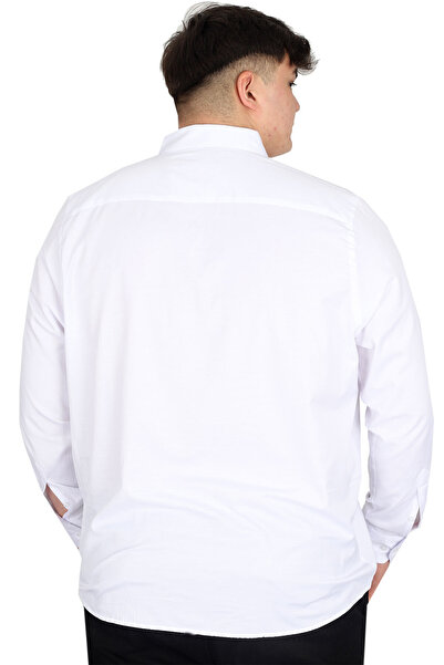 ModeXL Ανδρικό μακρυμάνικο πουκάμισο - Τσέπη, Plus Size, Λευκό OXFORD U20367