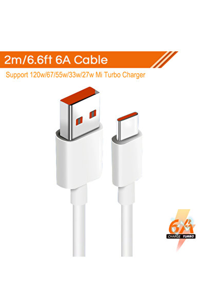 Choice كابل شاحن توربو 200 سم 120 وات لشاومي، شحن سريع 33 وات 6 أمبير لهاتف M...