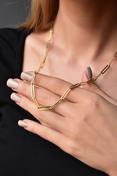 Papatya Silver 925 Ayar Gümüş Altın Kaplama Ataç Zincir Kolye