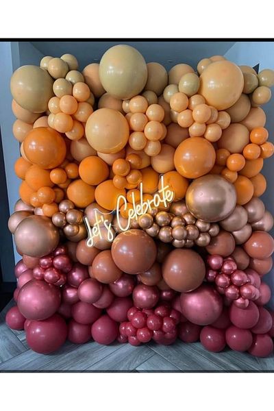 Çemrek Süs Parti Sea Sand Salmon Wild Strawberry Rose Chrome Burnt Orange Clay Pink Balloon Chain Set of 100