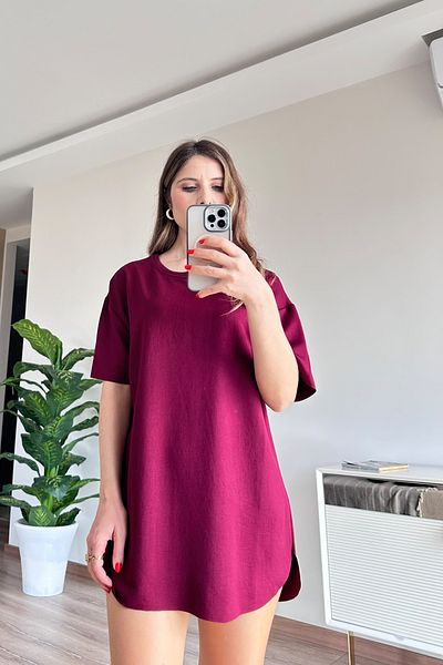 CİDDE Women's Round Neck Laser Cut Seamless Oversize Loose Six Oval Modal Fabric T-Shirt