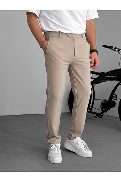 BYBASICMAN Beige Slim Fit Fabric Trousers Ke- Model
