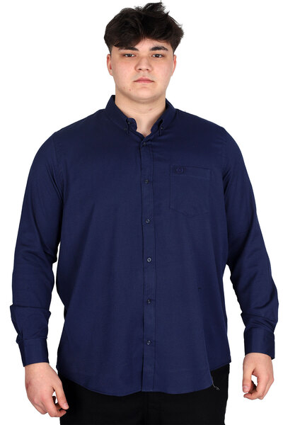 ModeXL Mode XL Великий розмір Чоловіча сорочка з довгими рукавами та кишенями OXFORD U20367 Синя