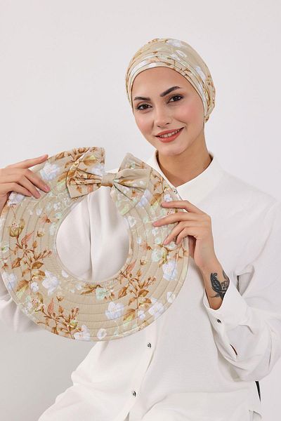 Aisha's Design عمامة قبعة بونيه مع قبعة منقوشة على شكل فيونكة قابلة للإزالة، S-4YD