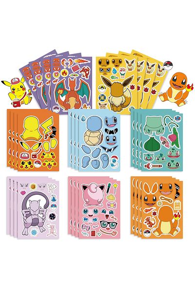 Takara Tomy 8Sheets 8/16 Sheets Cute Children DIY Puzzle Sticker Pokemon Face Funny Anime Pikachu Assemble Stick