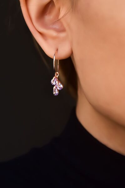 Papatya Silver 925 Ayar Gümüş.Rose,Rodaj,Gold.Doğum Ayı Küpe.12 Doğum Taşlı Kübik Drop Küpe. Ürün Ağırlığı :3,40 Gr