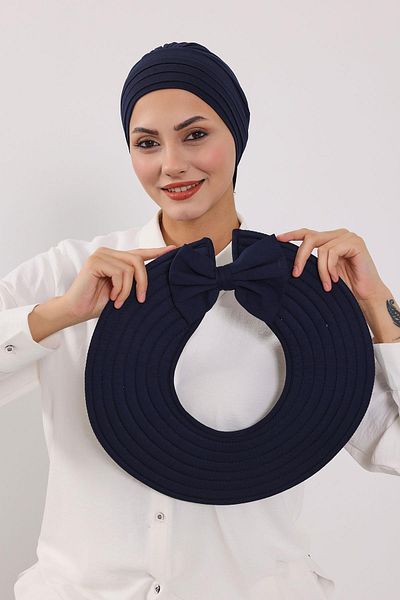 Aisha's Design Removable Combed Bonnet Turban with Bow Knot on the Back, S-4