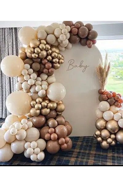 Çemrek Süs Parti Chocolate Brown Sea Sand Caramel Gold Chrome Balloon Chain Set of 100