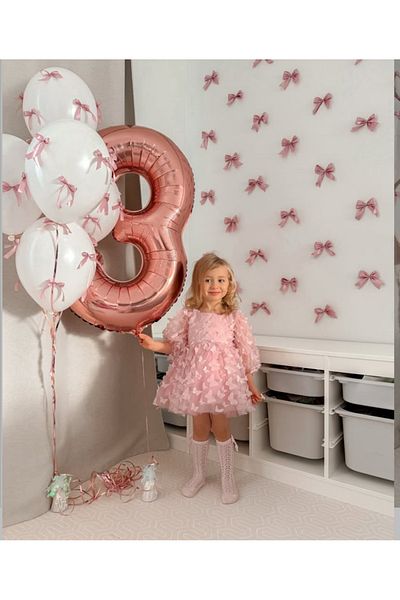 Çemrek Süs Parti Pink Bow Balloon Bundle Set and 40Pcs Bows for Backdrop