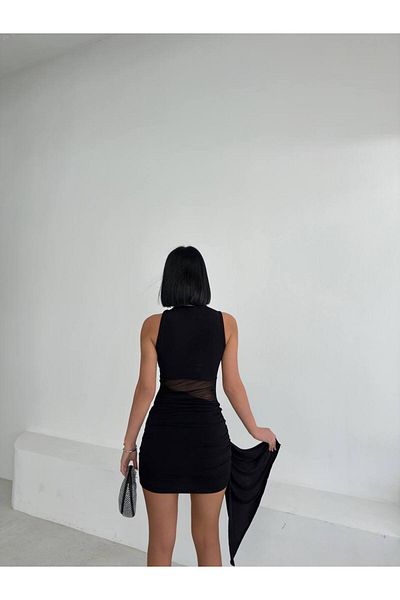 ARK MAĞAZALARI Women's Special Design Waist Tulle Cross Straps & Shirred Dress