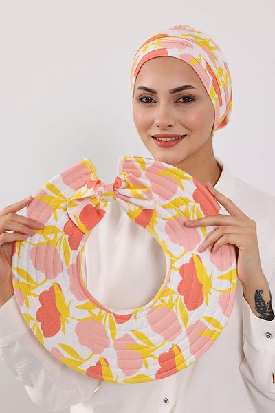 Aisha's Design Removable Bow Patterned Hat Bonnet Turban, S-4Yd
