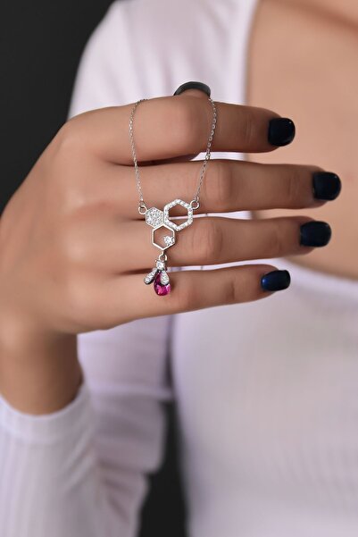 Papatya Silver 925 Ayar Gümüş Rodyum Kaplama Özel Tasarım Taşlı Petek Arı Kad...