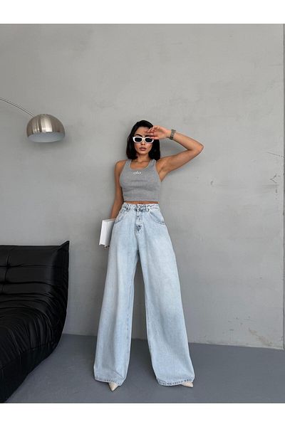 Zeo Basic PANTALONI EXTRA BAGGY ICE BLUE DENIM