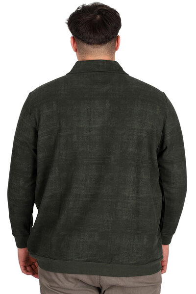 ModeXL Mode XL Büyük Beden Erkek Polo Yaka Sweatshirt Baskılı Selanik U24440 Haki