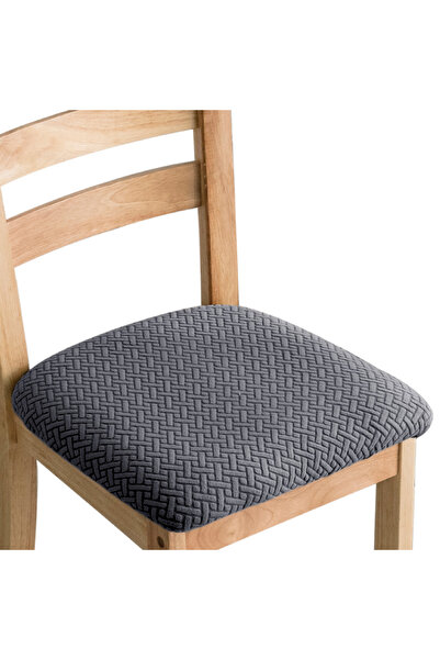 Choice Dark Grey Durable Stretch Jacquard Dining Room Chair Seat Covers Remov...