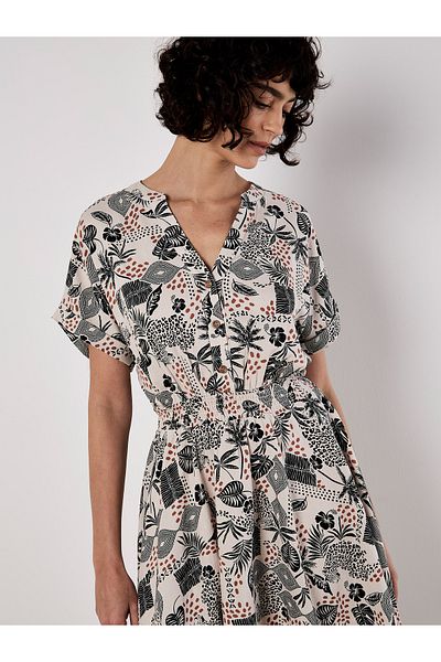 Apricot Kleid Mit Gesmokter Taille Und Tribal-print