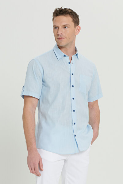 AC&Co / Altınyıldız Classics Men's Light Blue Comfort Fit Relaxed Cut Hidden ...