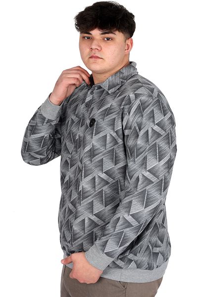 ModeXL Ανδρικό φούτερ με λαιμόκοψη Polo - Plus Size, Printed, Grey Melange, Thessaloniki U24440