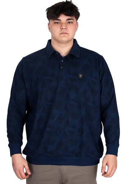 ModeXL Ανδρικό φούτερ με λαιμόκοψη Polo - Μεγάλο μέγεθος, εμπριμέ, Thessaloniki U24440 Indigo