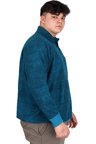 ModeXL Mode XL Büyük Beden Erkek Polo Yaka Sweatshirt Baskılı Selanik U24440 Turkuaz