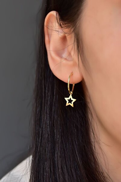 Papatya Silver 925 Ayar Gümüş Altın Kaplama Yıldız Figürlü Halka Küpe