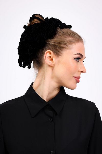 Loggia Cataramă din catifea neagră Cataramă cu accesorii pentru femei Hijab elastic plin