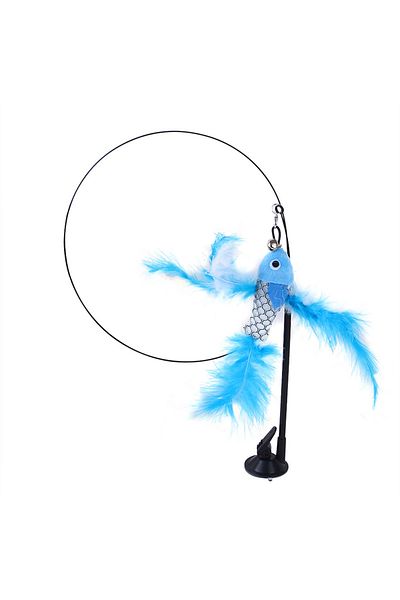 Choice Blue Fish Cat Toys Simulation Bird Interactive Sucker Feather Bird With Bell Cat Stick Toy For Kitte