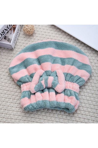 DUTRIEUX Blue 1pcs Dry Hair Towel Quick-Drying Hair Cap Shower Cap for Women Striped Pattern Super Absorbent
