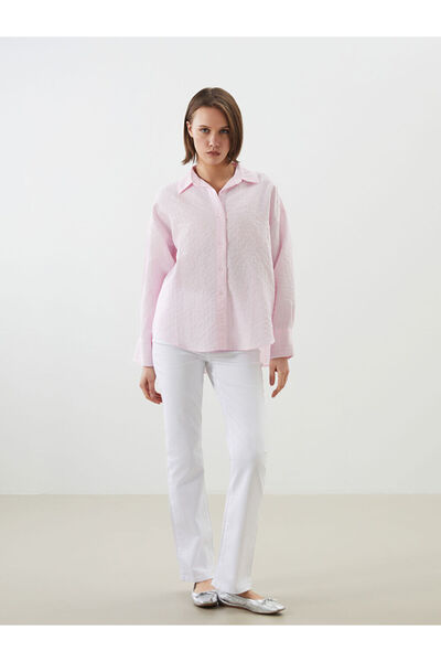 LC Waikiki Yeni Sezon Cizgili Oversize Poplin Kadin Gomlek - S5KI73Z8