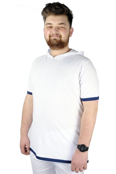 ModeXL Мъжка тениска с качулка, каре, 22136, бяла