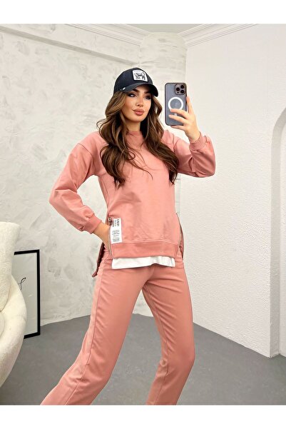 adorashop Women's Cotton Tracksuit With Side Zippers, White Insert And Labels...