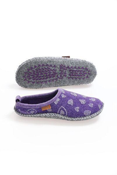 GEZER 12940 Kadın Keçe Kumaş Sessiz Taban Ev-Halı Terliği